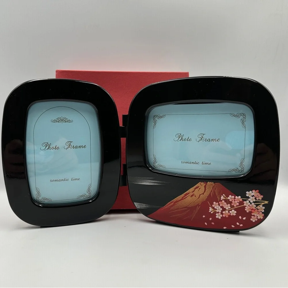 Oval Double-sided Black Japanese Photo Frame Feature Mount Fuji Cherry Blossoms